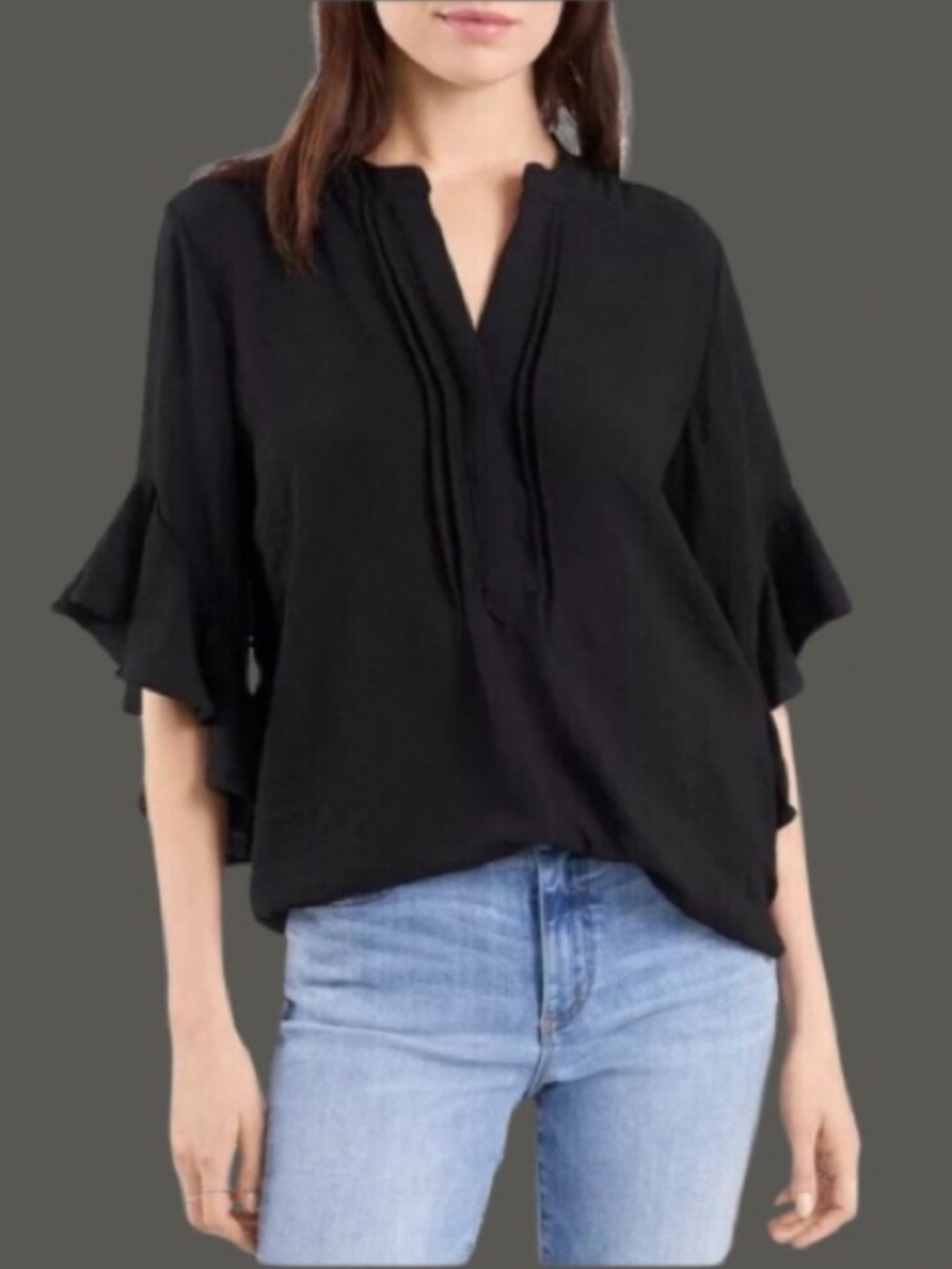 Vince Camuto Black Ruffle Sleeve Tunic Blouse. L. NWT.